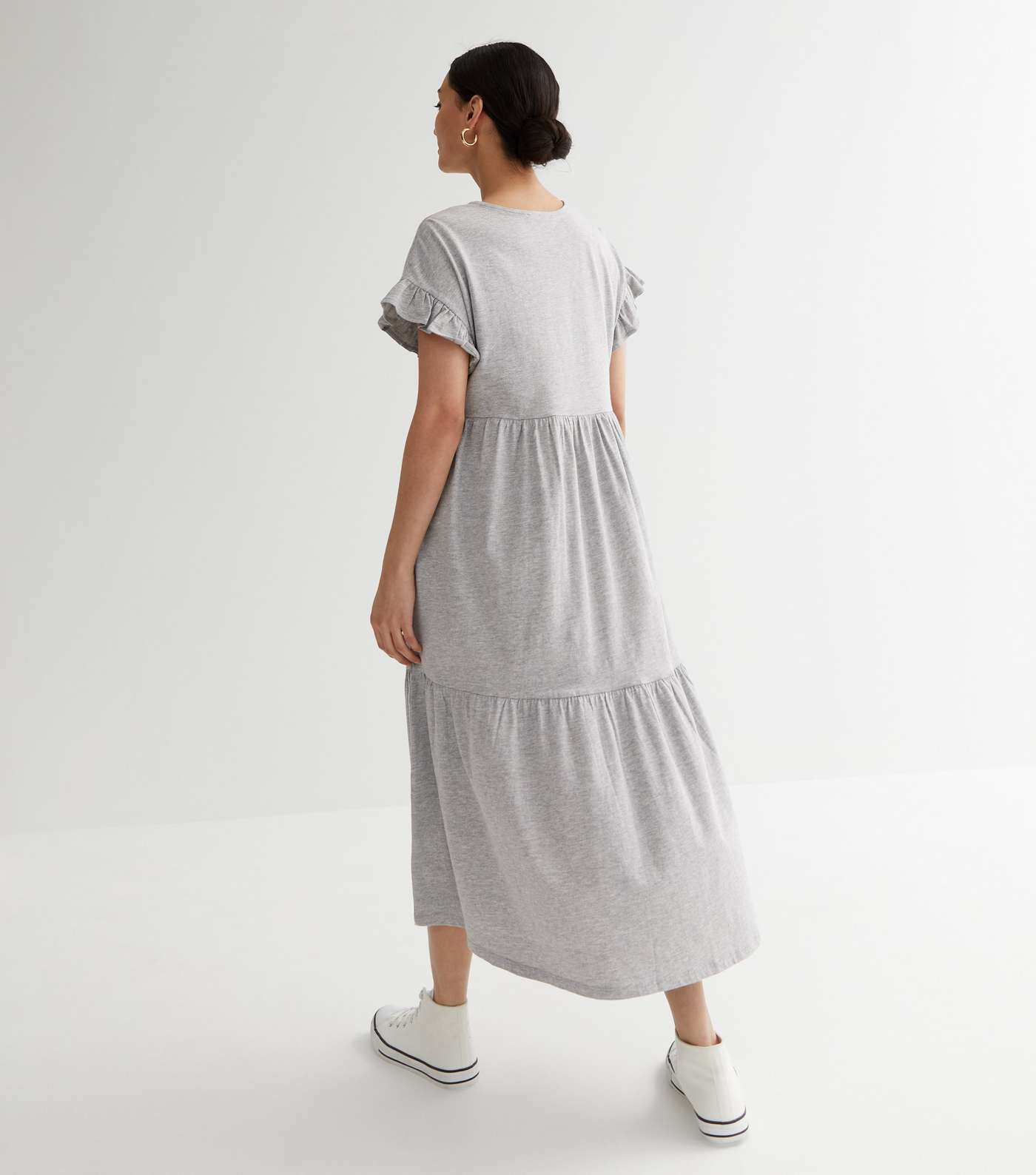 Petite Grey Jersey Frill Sleeve Midi Smock Dress Image 4