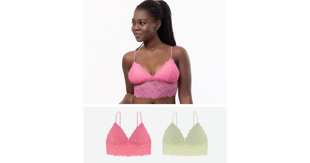 ASOS DESIGN Pia 2-pack printed lace bralettes in hearts & pink