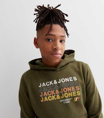 Jack & Jones Junior Khaki Long Sleeve Logo Drawstring Hoodie