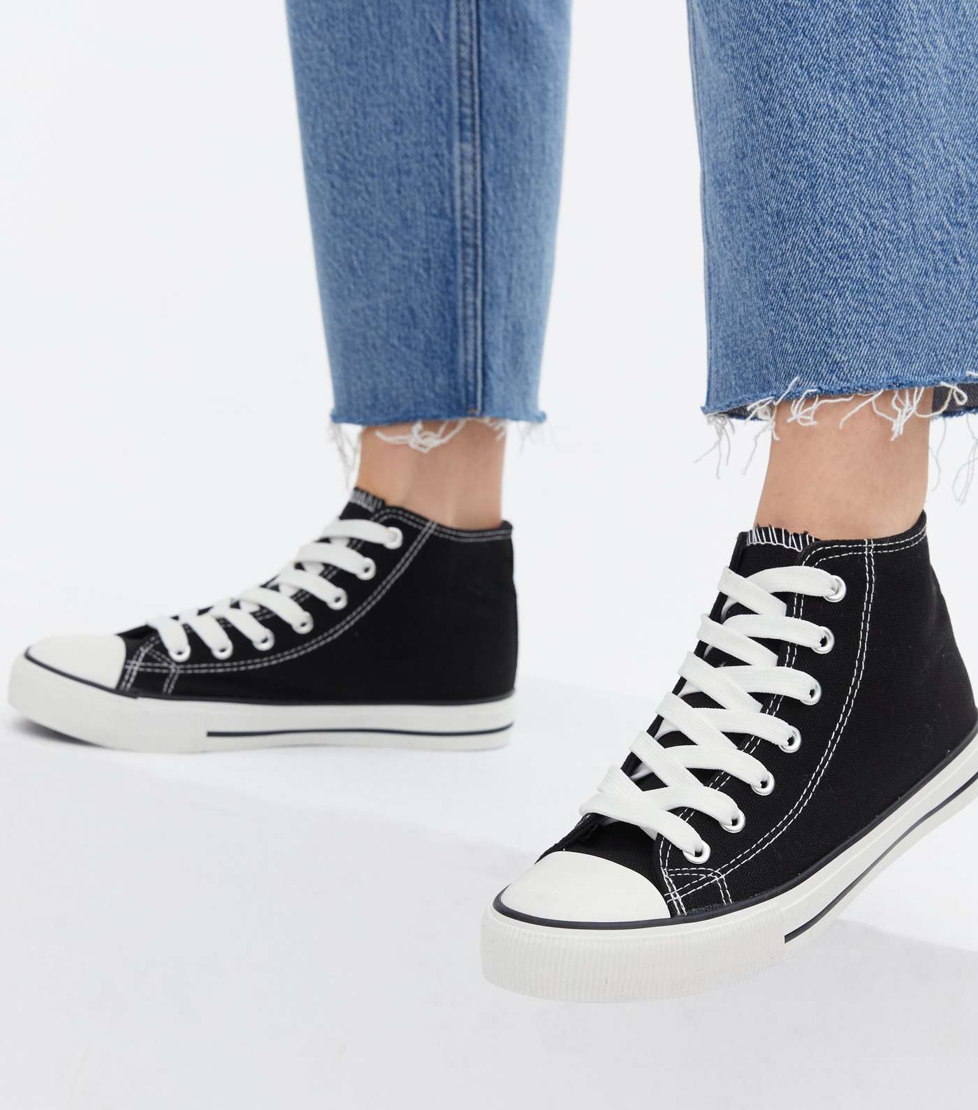 Black Canvas High Top Trainers Image 2