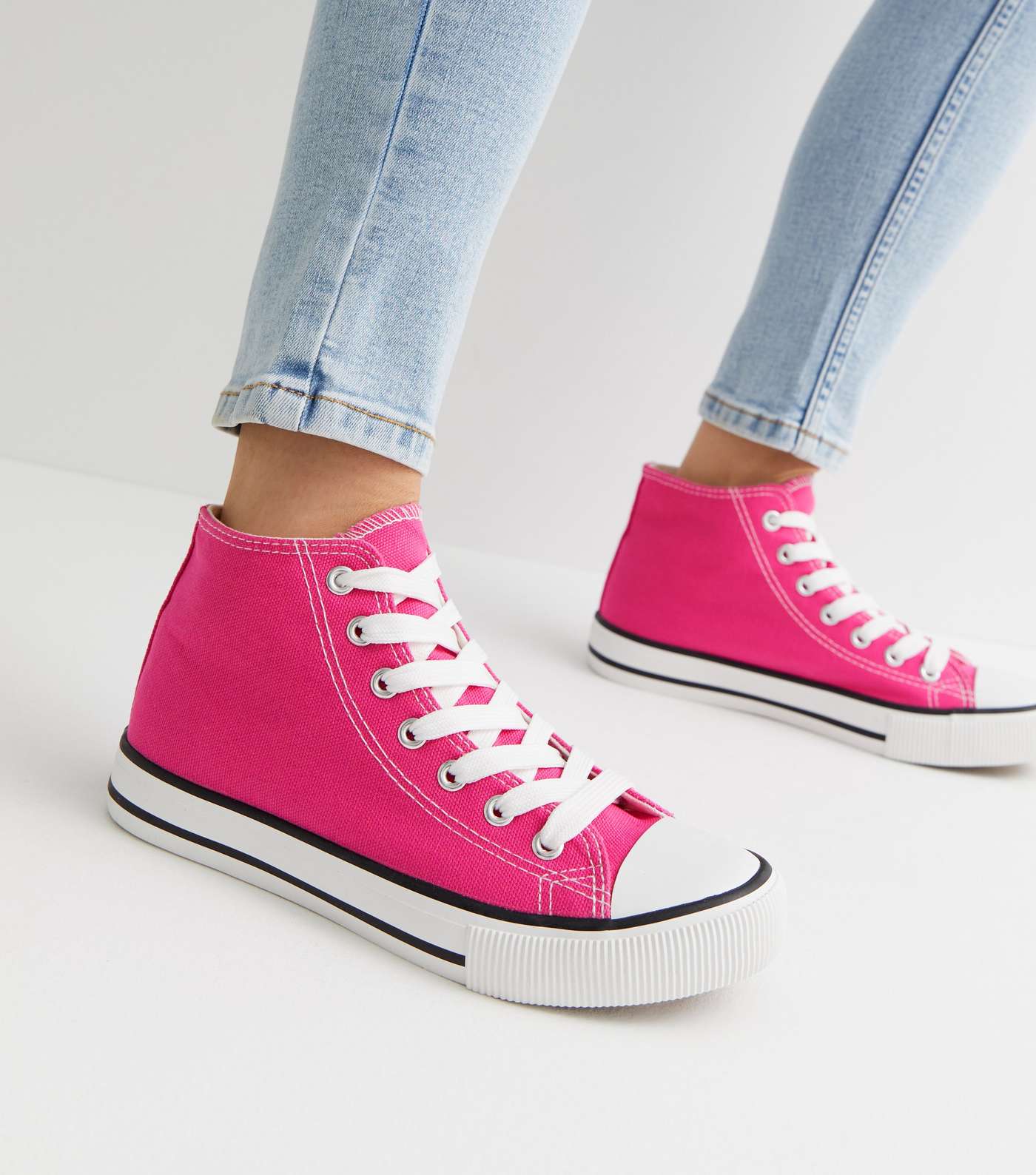 Bright Pink Canvas High Top Trainers Image 2