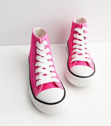 Bright pink converse hot sale high tops