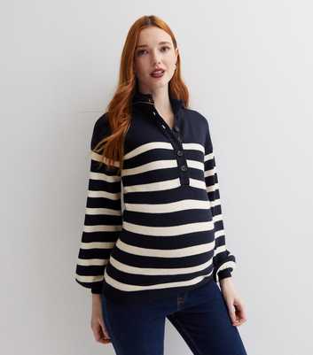 Mamalicious Maternity White Stripe Knit Button Front Top