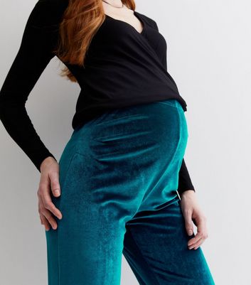 Mamalicious Maternity Blue Velvet Split Hem Trousers | New Look