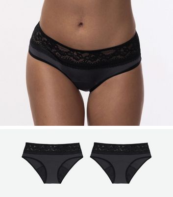 Dorina Eco Moon 2 Pack Black Lace Hipster Period Briefs New Look