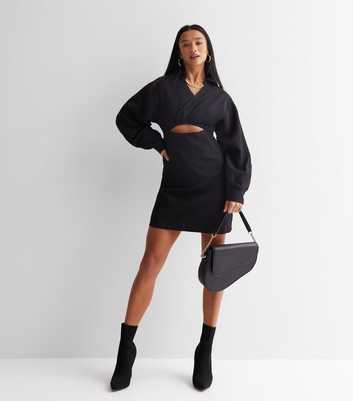 Vero Moda Black Collared Long Puff Sleeve Cut Out Mini Dress