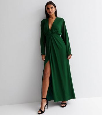 TFNC Dark Green Plunge Maxi Wrap Dress New Look