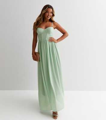 TFNC Light Green Strappy Tie Back Corset Maxi Dress