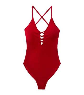 Dorina Red Lattice Cross Back Swimsuit
