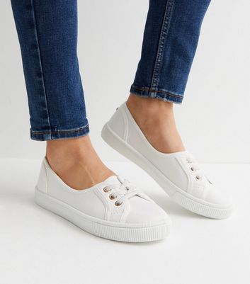 White Canvas Lace Front Trainers New Look