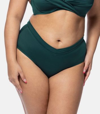 Dorina Curve Dark Green Midi Full Coverage Bikini Bottoms New Look