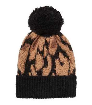 Vero Moda Black Leopard Print Bobble Hat