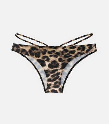 Dorina Brown Leopard Print Strappy Brazilian Bikini Bottoms
