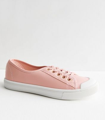Pink Leather-Look Lace Front Trainers New Look Vegan