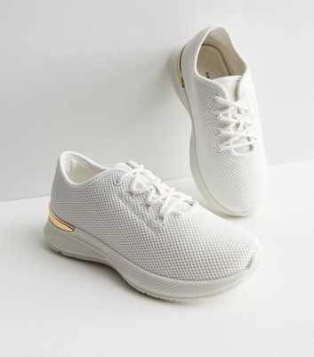 White Knit Metal Trim Lace Up Trainers