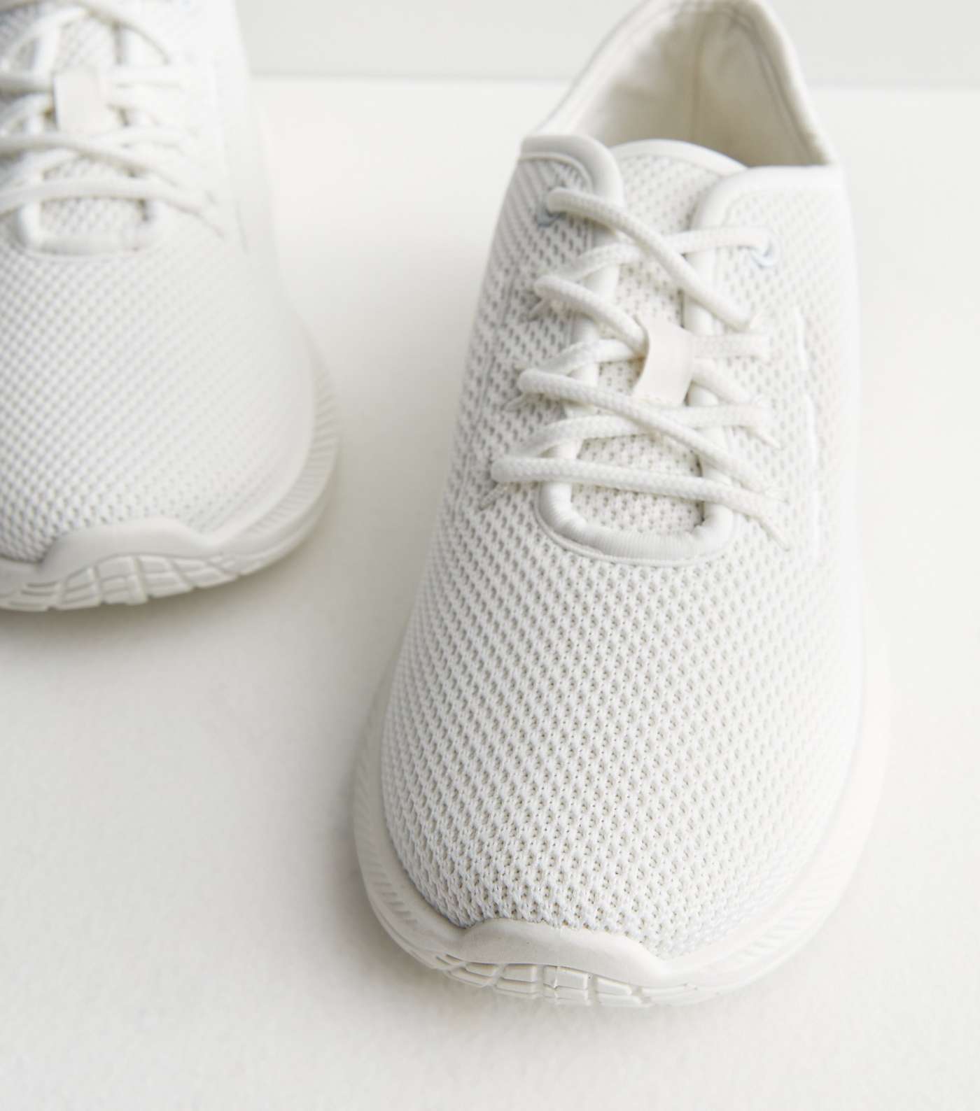 White Knit Metal Trim Lace Up Trainers Image 3