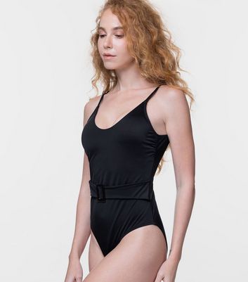 Dorina Black Belted Strappy Period Swimsuit | New Look