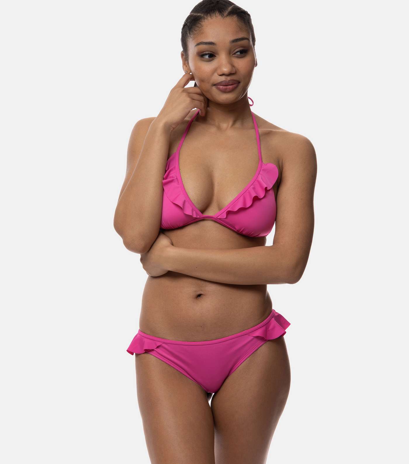 Dorina Bright Pink Frill Lightly Padded Triangle Bikini Top Image 2