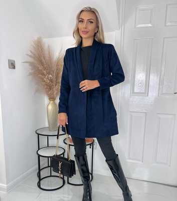 Missfiga Navy Faux Fur Revere Collar Blazer