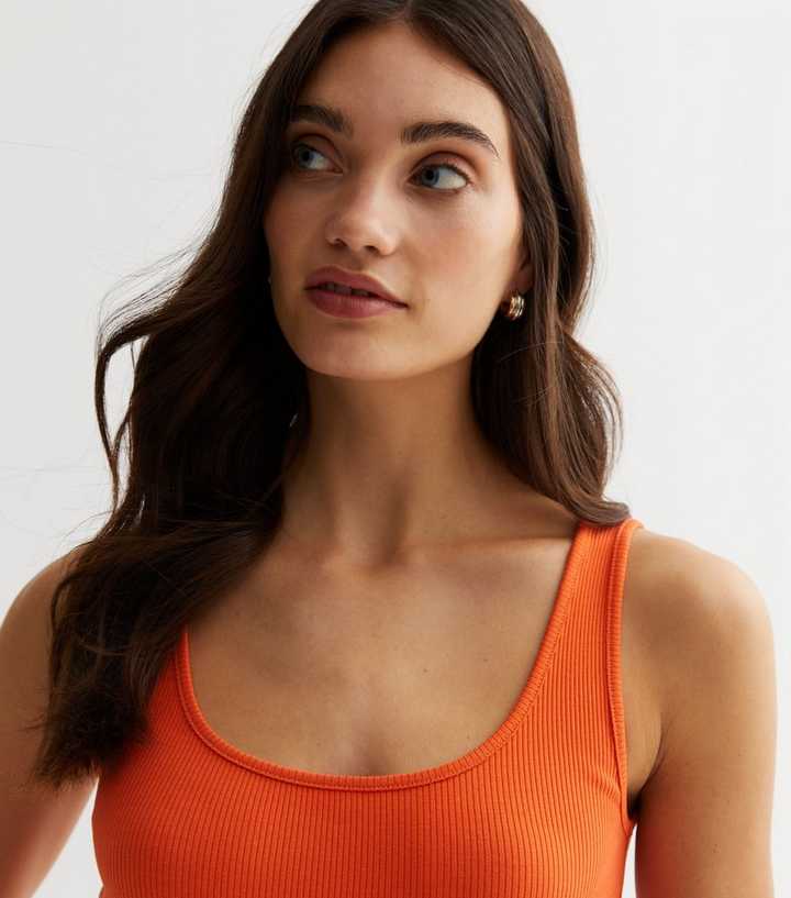 Bright Orange Scoop Neck Frill Hem Vest