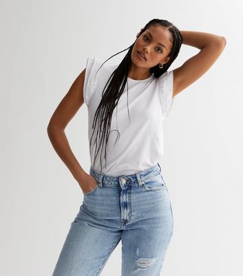 White Cotton Frill Sleeve Vest