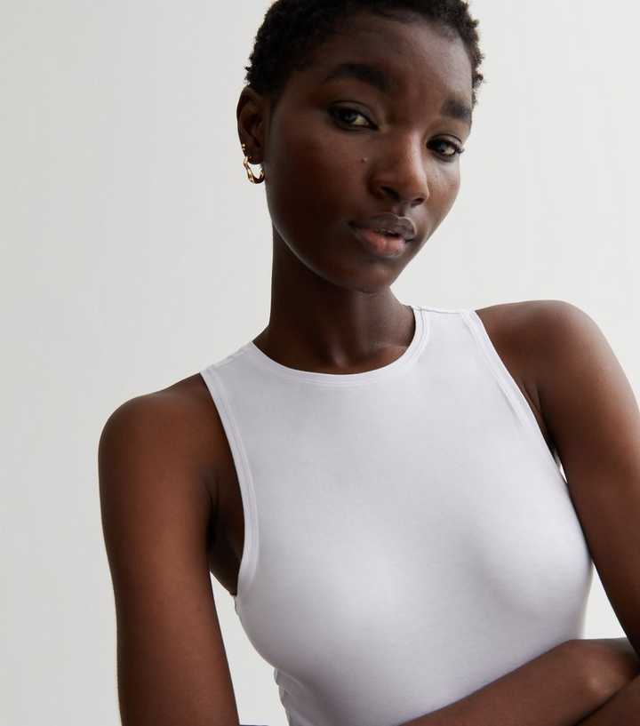 White Sleeveless Racer Bodysuit