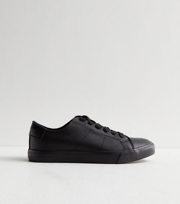 Black Leather-Look Lace Up Trainers New Look Vegan
