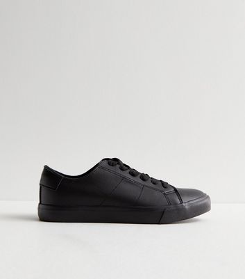 Black Leather Look Lace Up Trainers New Look