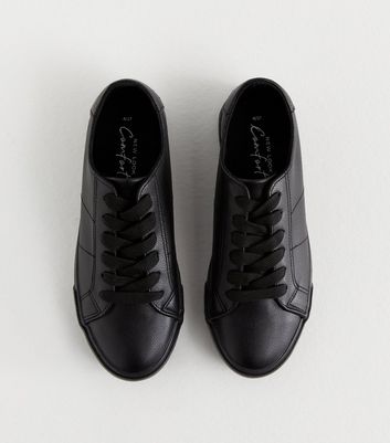 Black Leather Look Lace Up Trainers New Look