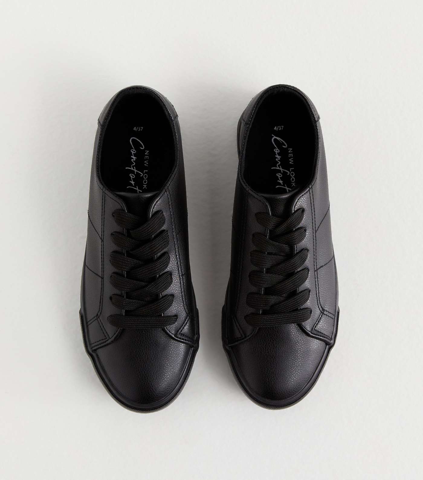 Black Leather-Look Lace Up Trainers Image 3