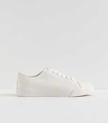White Leather-Look Lace Up Trainers