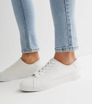 White leather lace deals up trainers