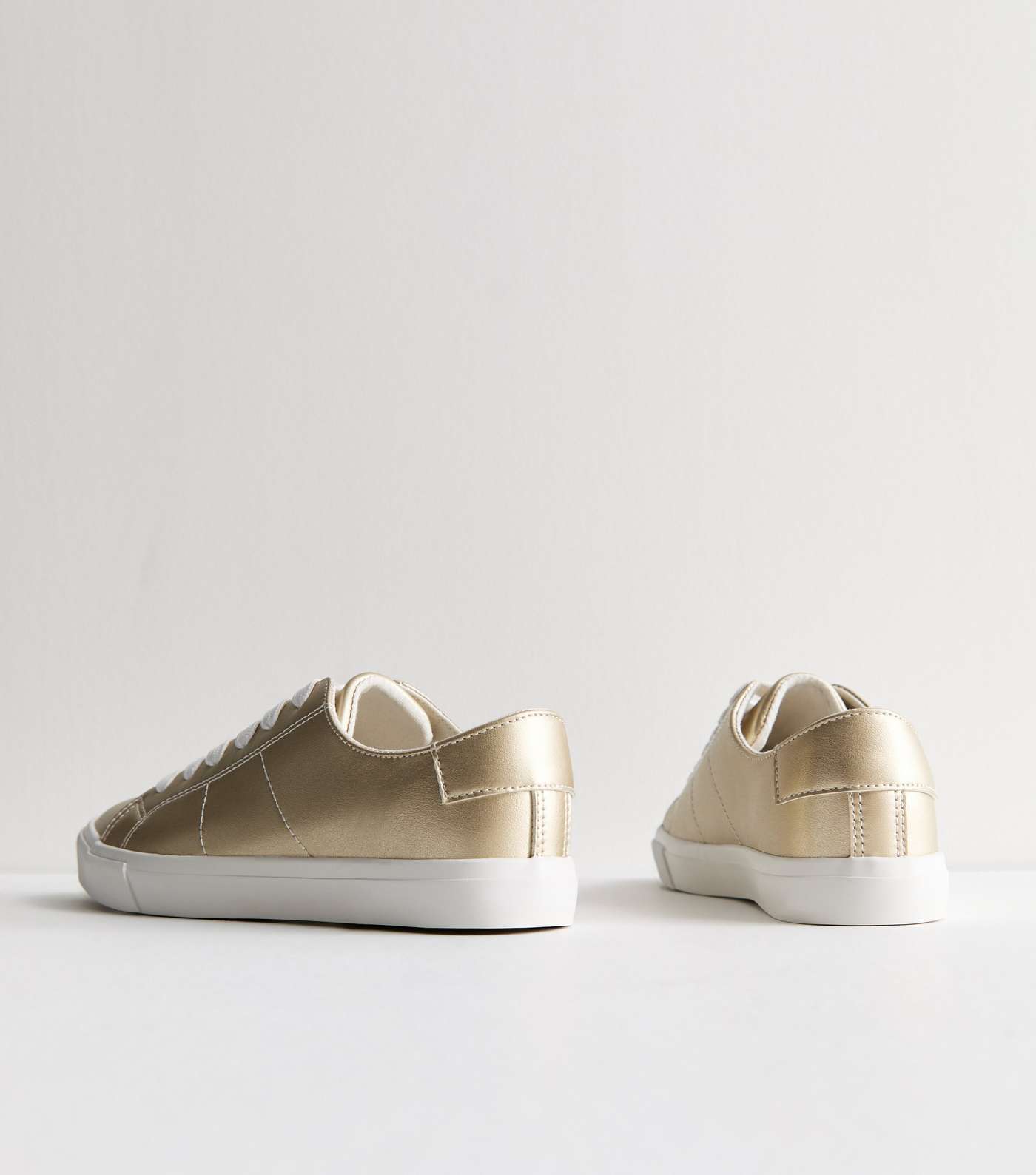 Gold Leather-Look Lace Up Trainers Image 4