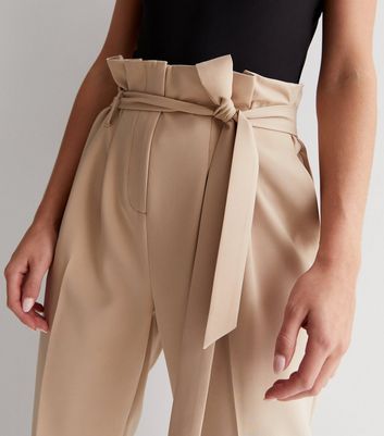 Beige paperbag wide leg trousers  River Island