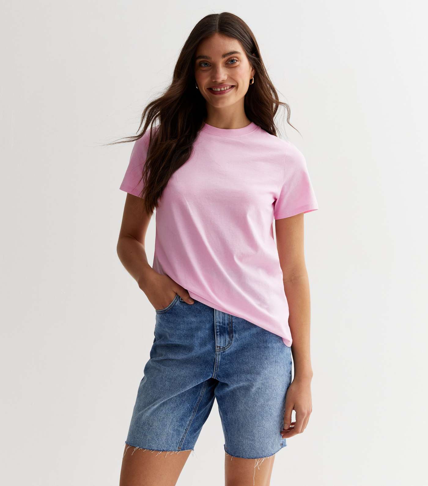 Pale Pink Cotton Crew Neck T-Shirt Image 2