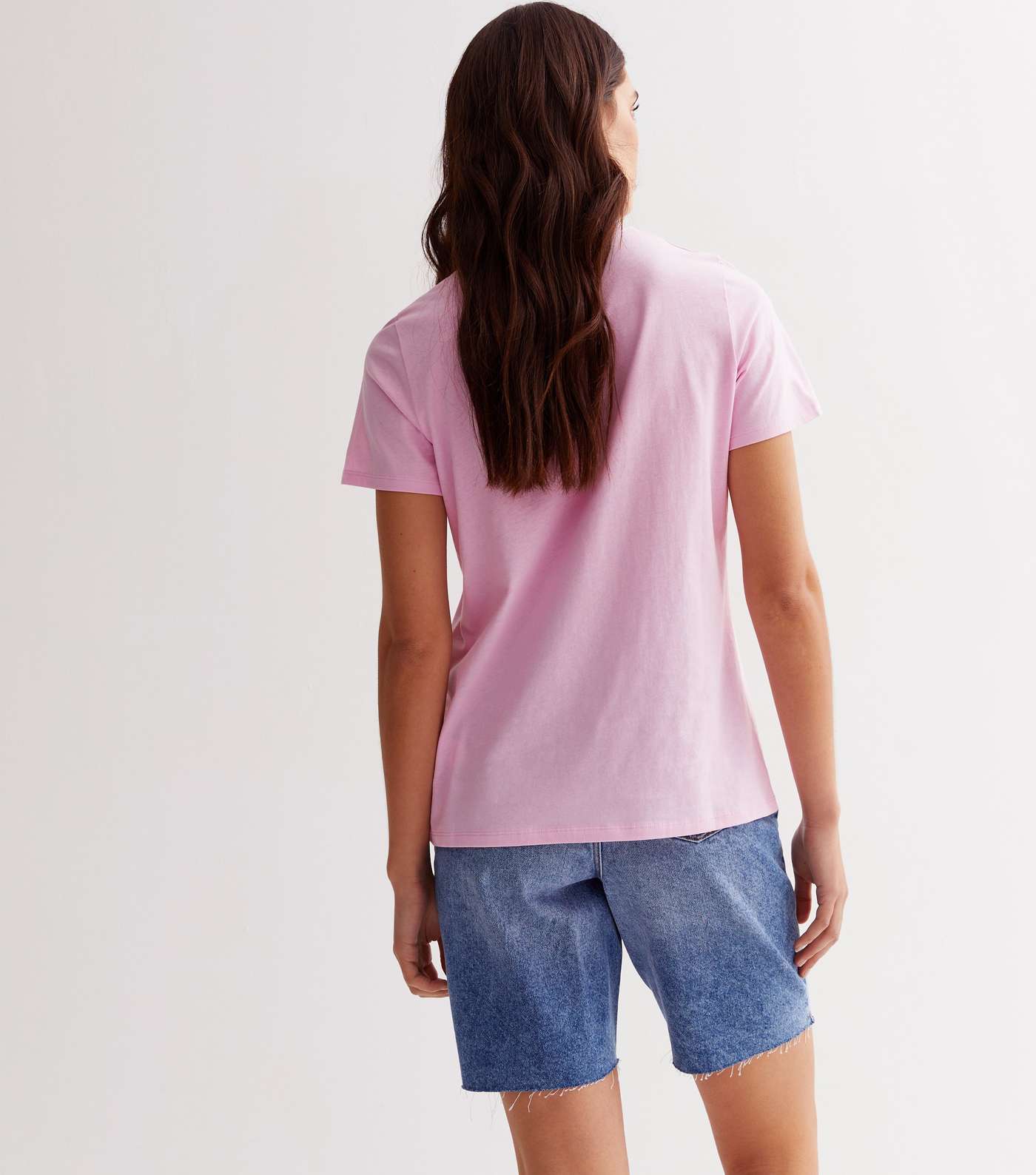 Pale Pink Cotton Crew Neck T-Shirt Image 4