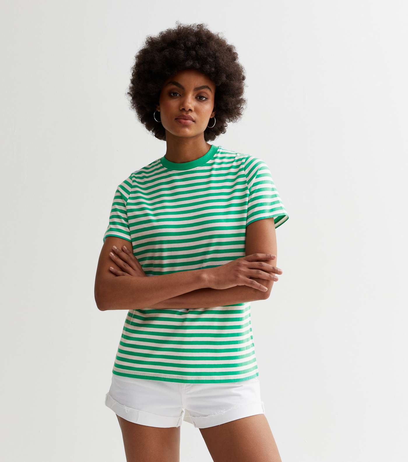 Green Stripe Crew Neck T-Shirt Image 2