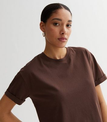 Dark Brown Jersey Boxy T Shirt New Look