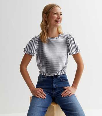 White Stripe Crew Neck Short Layered Sleeve T-Shirt
