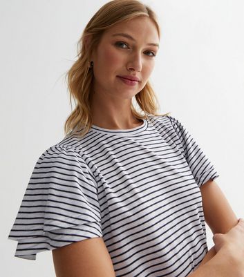 White Stripe Crew Neck Short Layered Sleeve T-Shirt | New Look