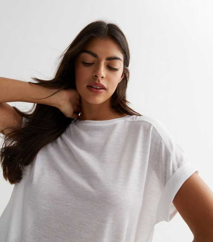 white rolled sleeve t shirt