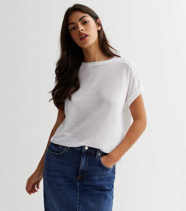 white rolled sleeve t shirt