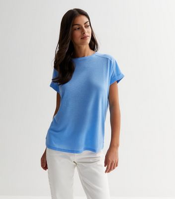 Pale Blue Crew Neck Roll Sleeve T-Shirt | New Look