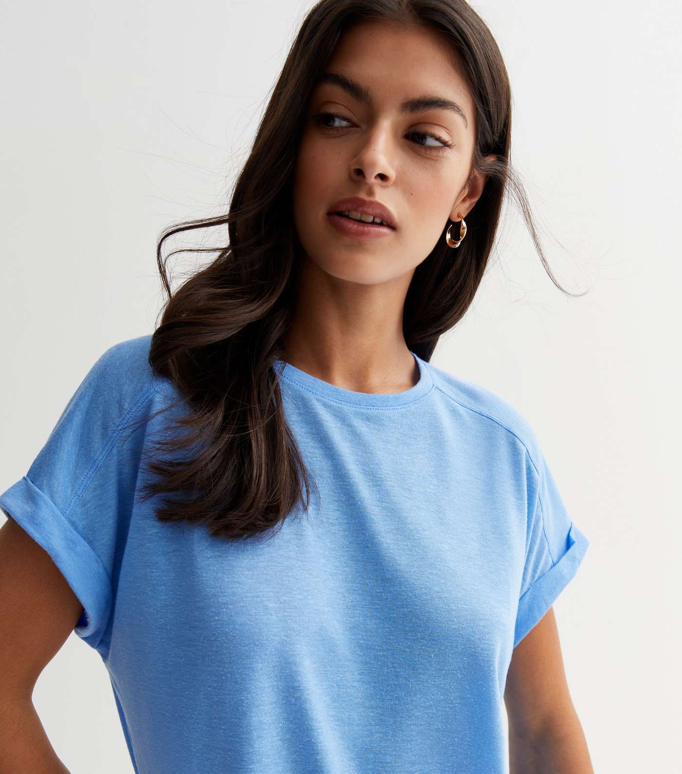 Pale Blue Crew Neck Roll Sleeve T-Shirt Image 3