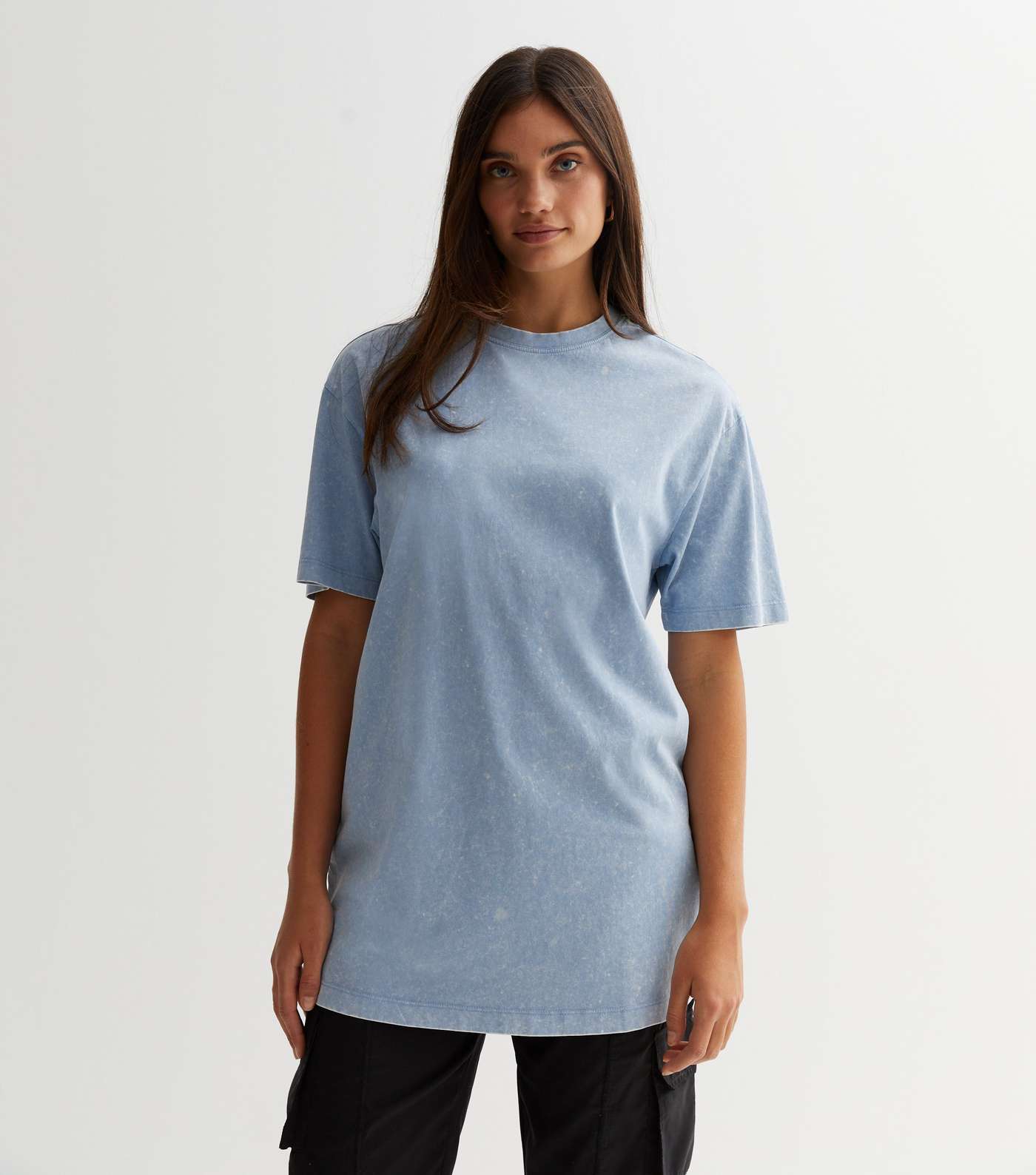 Blue Acid Wash Oversized T-Shirt Image 3