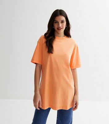 Orange Acid Wash Oversized T-Shirt New Look