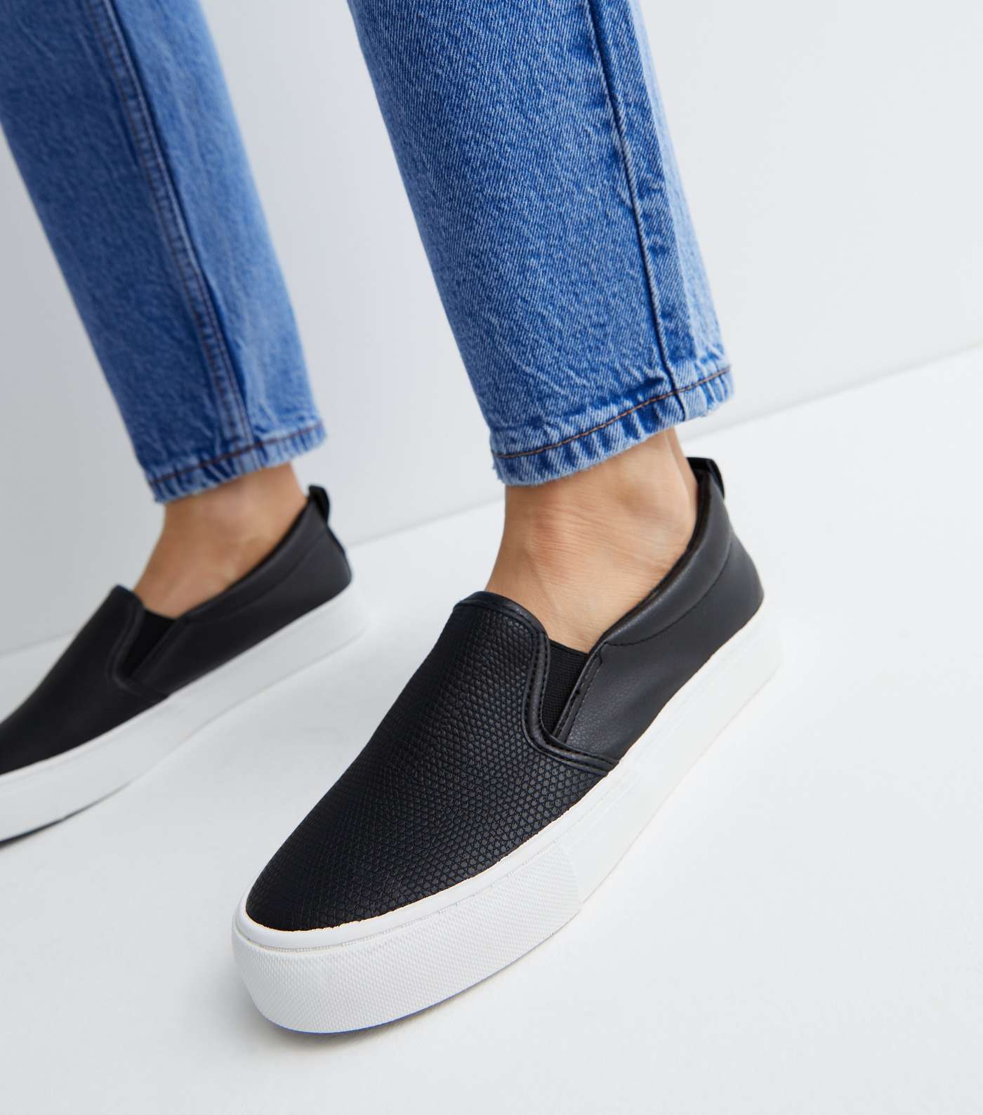 Black Faux Snake Slip On Trainers Image 2