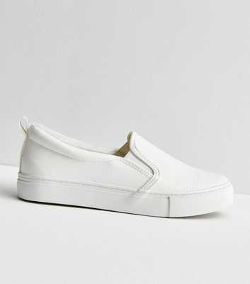 White Faux Snake Slip On Trainers