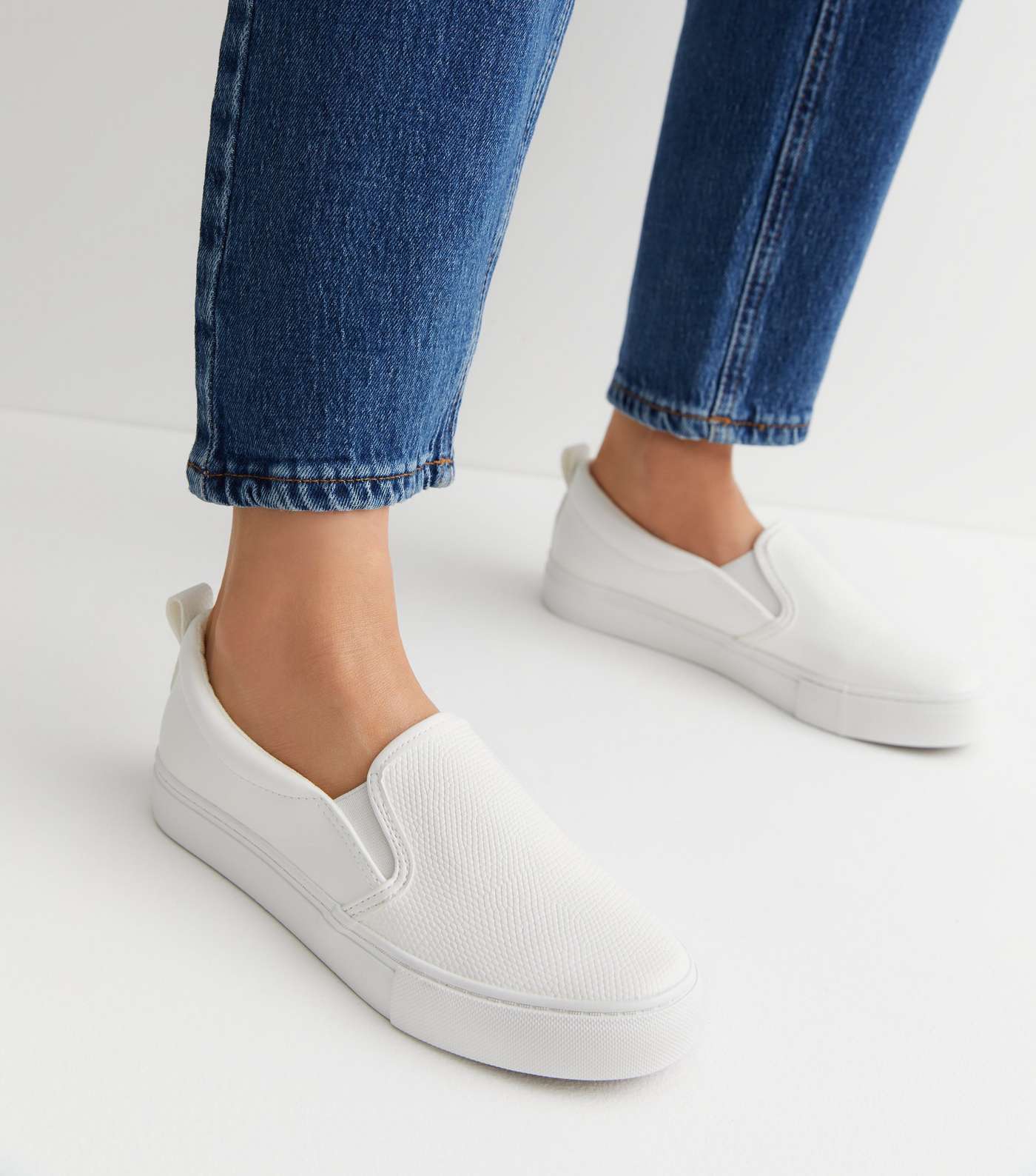 White Faux Snake Slip On Trainers Image 2