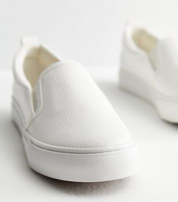 White Faux Snake Slip On Trainers New Look Vegan
